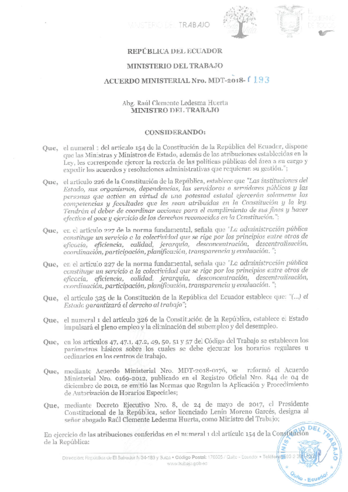 Acuerdo Ministerial Nro. 0193