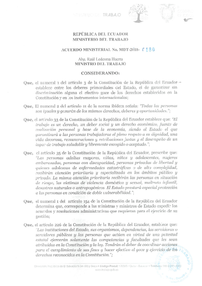 Acuerdo Ministerial Nro. 0180
