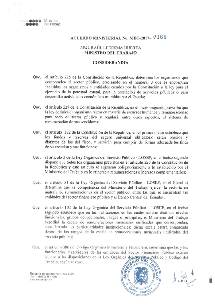 Acuerdo Ministerial Nro. 0166