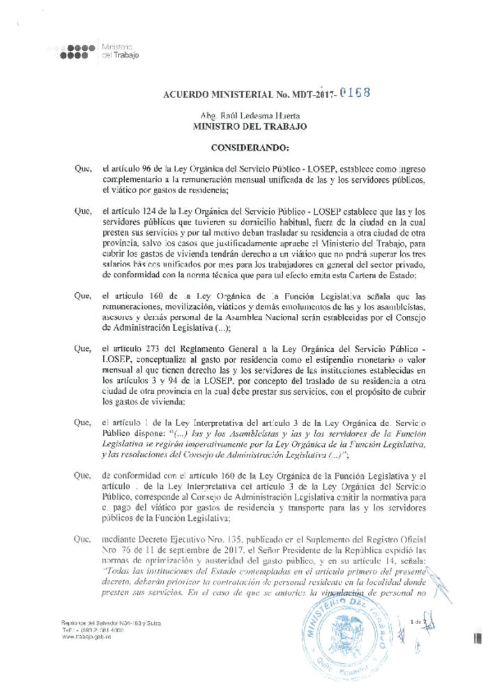 Acuerdo Ministerial Nro. 0168
