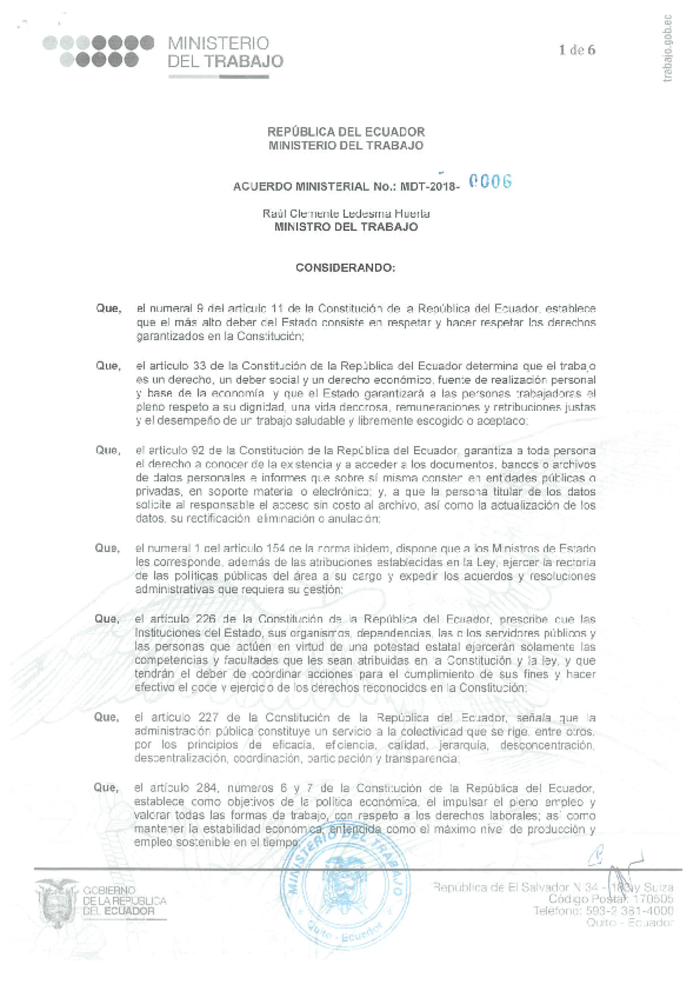 Acuerdo Ministerial Nro. 0006