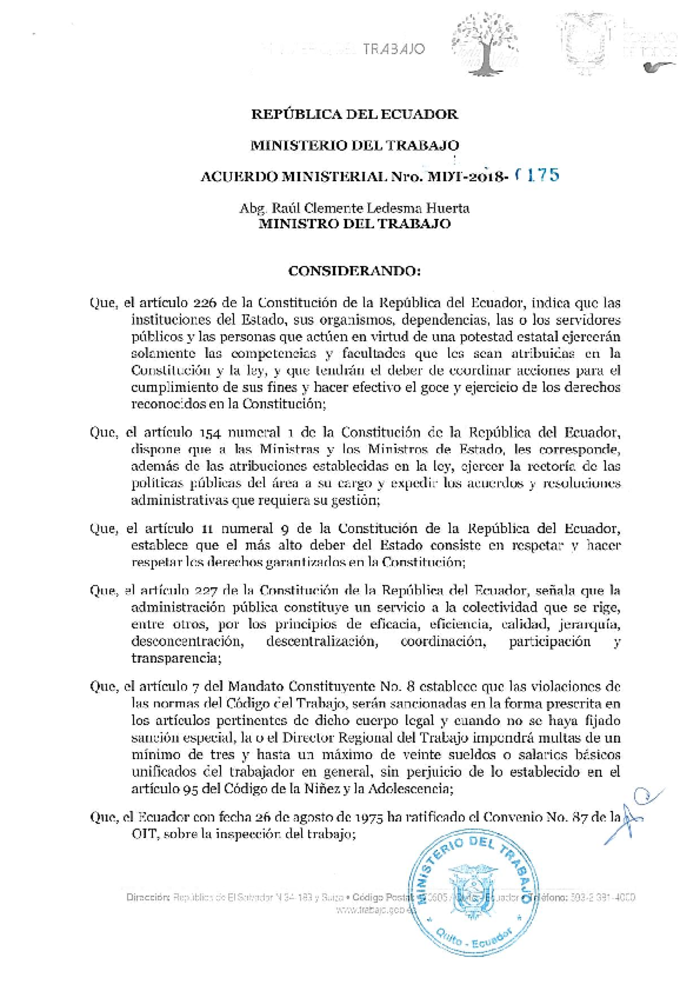 Acuerdo Ministerial Nro. 0175