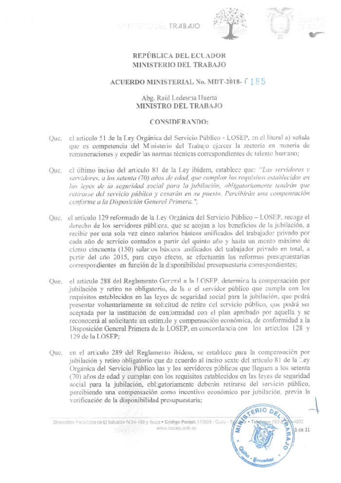 Acuerdo Ministerial Nro. 0185