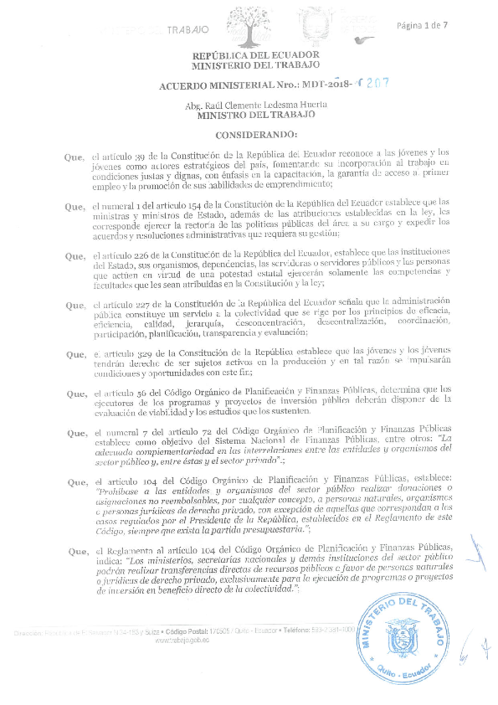 Acuerdo Ministerial Nro. 0207