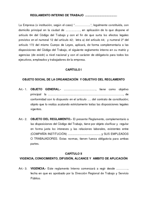 Reglamento interno de trabajo Ecuador