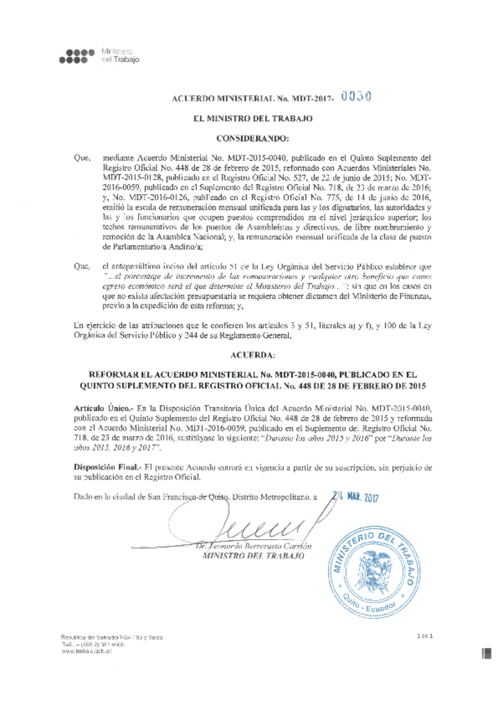 Acuerdo Ministerial Nro. 0050