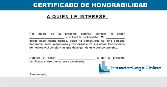 Modelo Certificado de honorabilidad