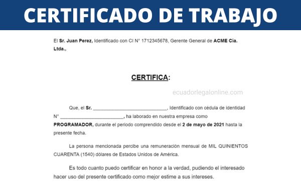 Certificado de trabajo, Modelo Certificado de trabajo en word