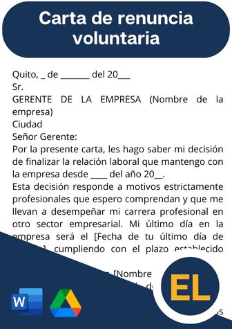 Carta de renuncia voluntaria, modelo de carta de renuncia, ejemplo de carta de renuncia, formato carta de renuncia laboral en word