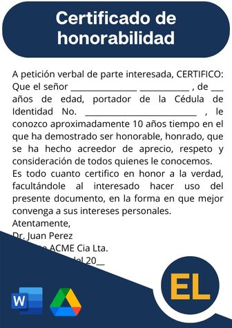 certificado de honorabilidad en word, modelo de certificado de honorabilidad