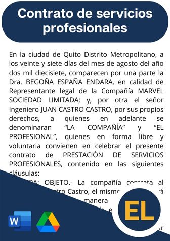 Contrato de servicios profesionales, ejemplo de contrato de prestación de servicios profesionales