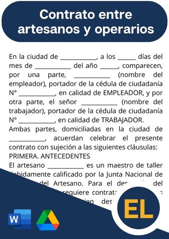 Contrato de trabajo entre artesanos y operarios en word, ejemplo de contrato entre artesanos y operarios Ecuador, modelo de contrato entre artesanos y operarios